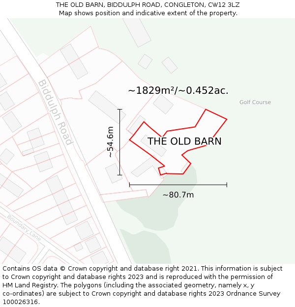 THE OLD BARN, BIDDULPH ROAD, CONGLETON, CW12 3LZ: Plot and title map