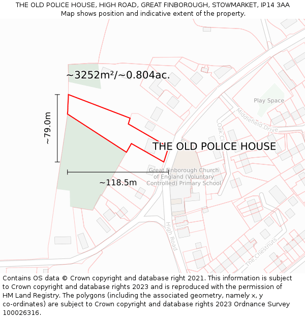 THE OLD POLICE HOUSE, HIGH ROAD, GREAT FINBOROUGH, STOWMARKET, IP14 3AA: Plot and title map