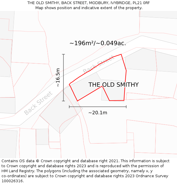 THE OLD SMITHY, BACK STREET, MODBURY, IVYBRIDGE, PL21 0RF: Plot and title map