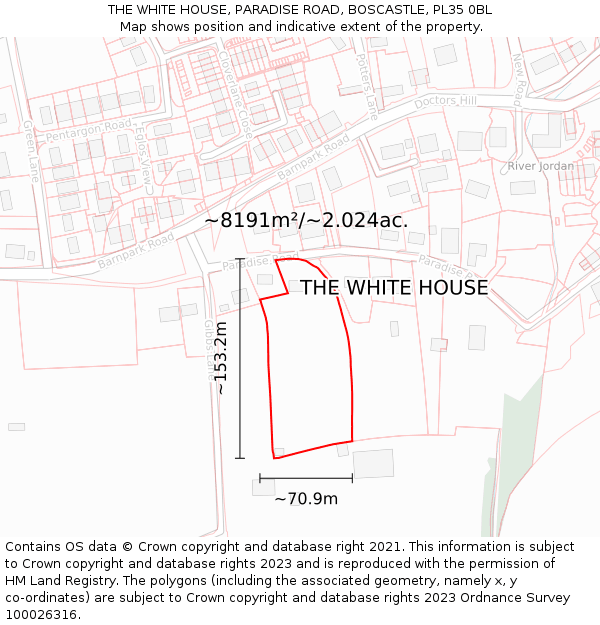 THE WHITE HOUSE, PARADISE ROAD, BOSCASTLE, PL35 0BL: Plot and title map