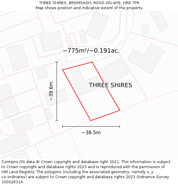 THREE SHIRES, BROMSASH, ROSS-ON-WYE, HR9 7PR: Plot and title map