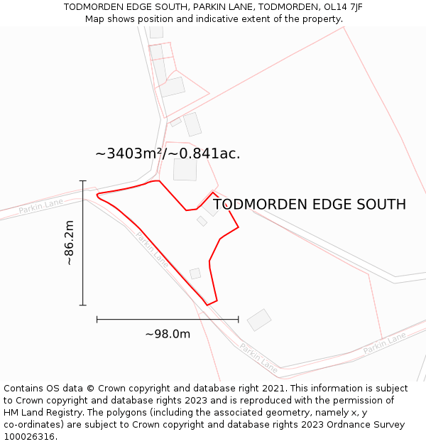 TODMORDEN EDGE SOUTH, PARKIN LANE, TODMORDEN, OL14 7JF: Plot and title map