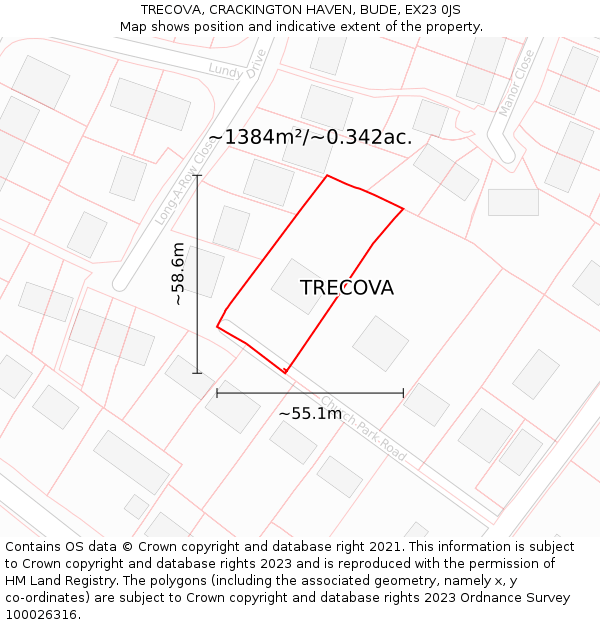 TRECOVA, CRACKINGTON HAVEN, BUDE, EX23 0JS: Plot and title map