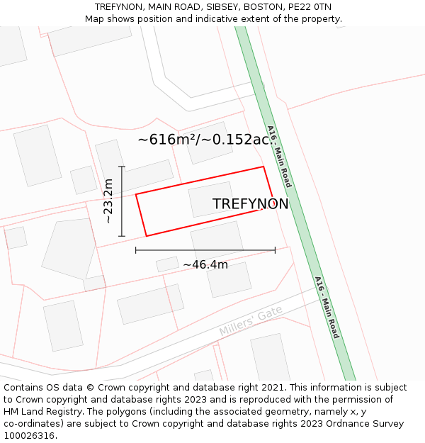 TREFYNON, MAIN ROAD, SIBSEY, BOSTON, PE22 0TN: Plot and title map