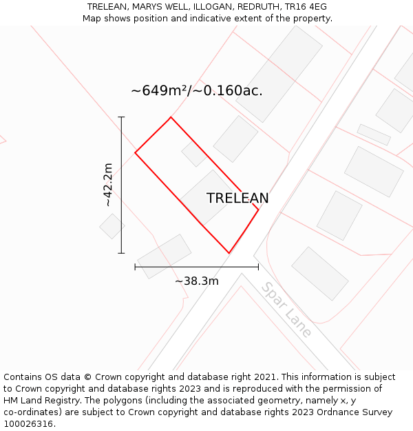 TRELEAN, MARYS WELL, ILLOGAN, REDRUTH, TR16 4EG: Plot and title map