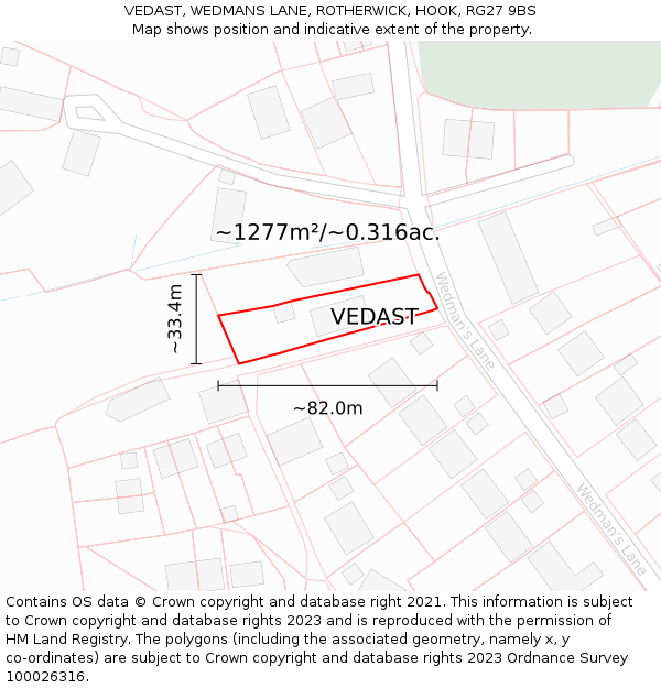 VEDAST, WEDMANS LANE, ROTHERWICK, HOOK, RG27 9BS: Plot and title map