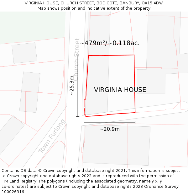 VIRGINIA HOUSE, CHURCH STREET, BODICOTE, BANBURY, OX15 4DW: Plot and title map