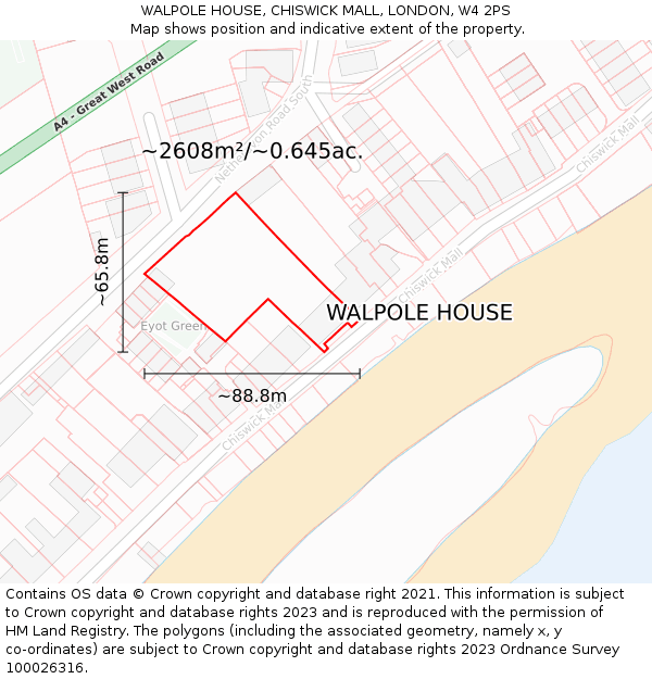 WALPOLE HOUSE, CHISWICK MALL, LONDON, W4 2PS: Plot and title map