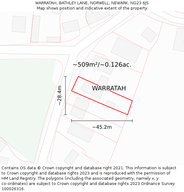 WARRATAH, BATHLEY LANE, NORWELL, NEWARK, NG23 6JS: Plot and title map