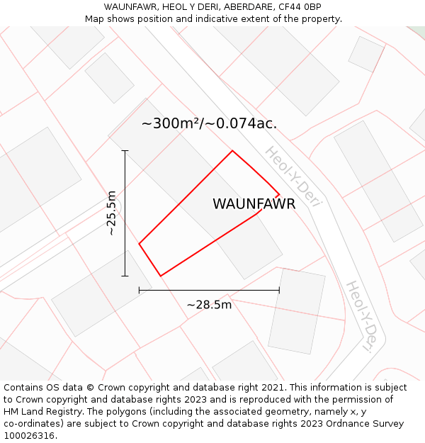 WAUNFAWR, HEOL Y DERI, ABERDARE, CF44 0BP: Plot and title map