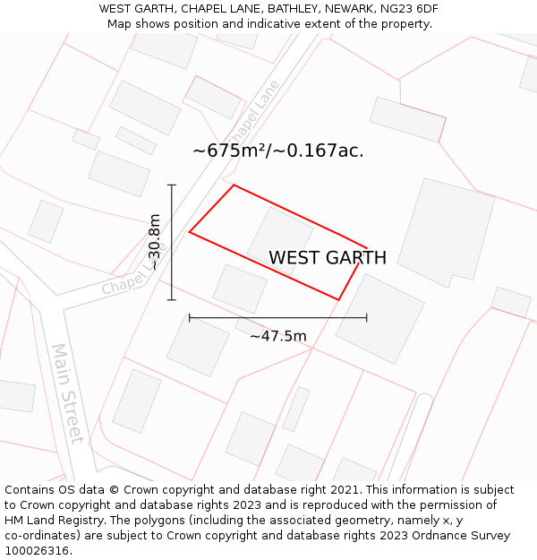 WEST GARTH, CHAPEL LANE, BATHLEY, NEWARK, NG23 6DF: Plot and title map