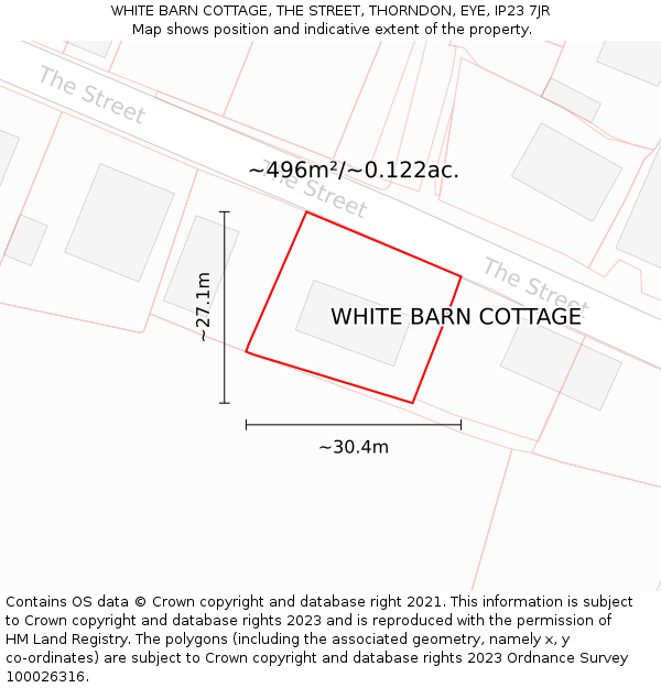 WHITE BARN COTTAGE, THE STREET, THORNDON, EYE, IP23 7JR: Plot and title map