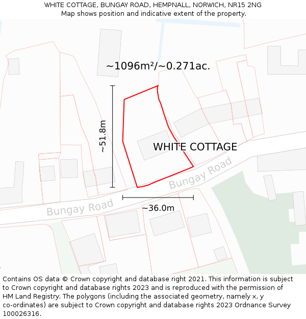 WHITE COTTAGE, BUNGAY ROAD, HEMPNALL, NORWICH, NR15 2NG: Plot and title map