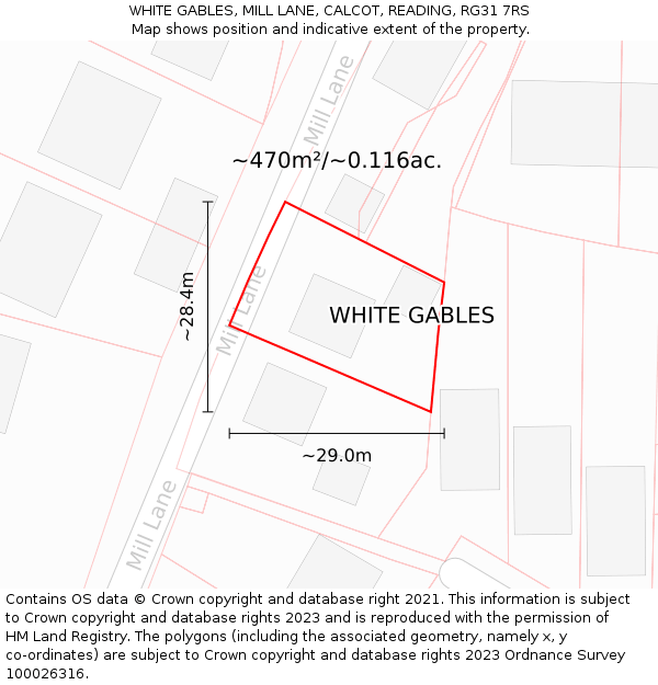 WHITE GABLES, MILL LANE, CALCOT, READING, RG31 7RS: Plot and title map