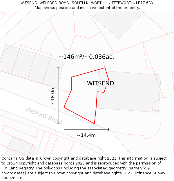 WITSEND, WELFORD ROAD, SOUTH KILWORTH, LUTTERWORTH, LE17 6DY: Plot and title map