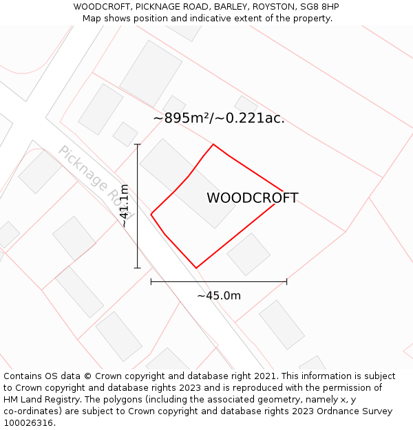 WOODCROFT, PICKNAGE ROAD, BARLEY, ROYSTON, SG8 8HP: Plot and title map