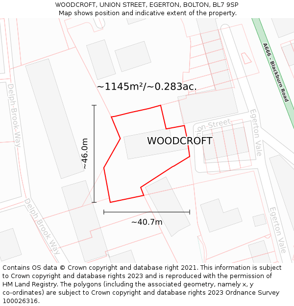 WOODCROFT, UNION STREET, EGERTON, BOLTON, BL7 9SP: Plot and title map