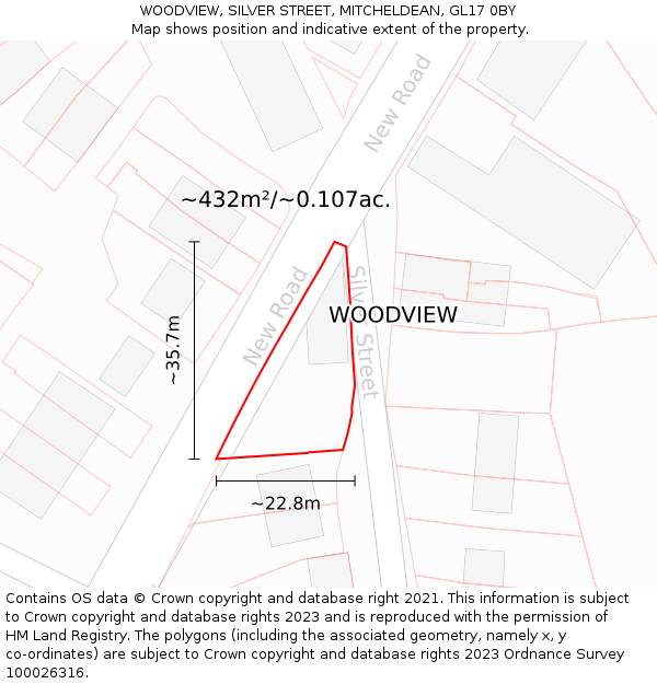 WOODVIEW, SILVER STREET, MITCHELDEAN, GL17 0BY: Plot and title map