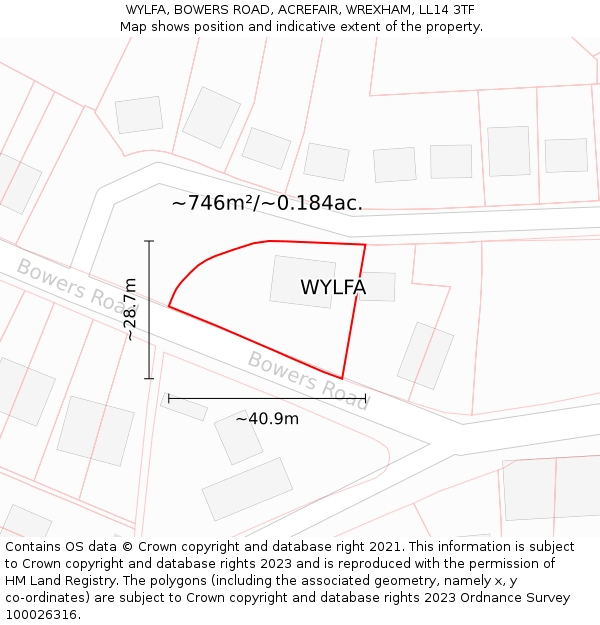 WYLFA, BOWERS ROAD, ACREFAIR, WREXHAM, LL14 3TF: Plot and title map