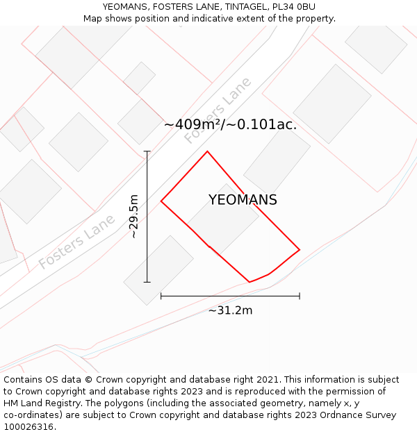 YEOMANS, FOSTERS LANE, TINTAGEL, PL34 0BU: Plot and title map