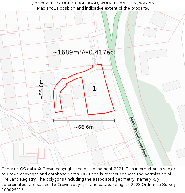 1, ANACAPRI, STOURBRIDGE ROAD, WOLVERHAMPTON, WV4 5NF: Plot and title map