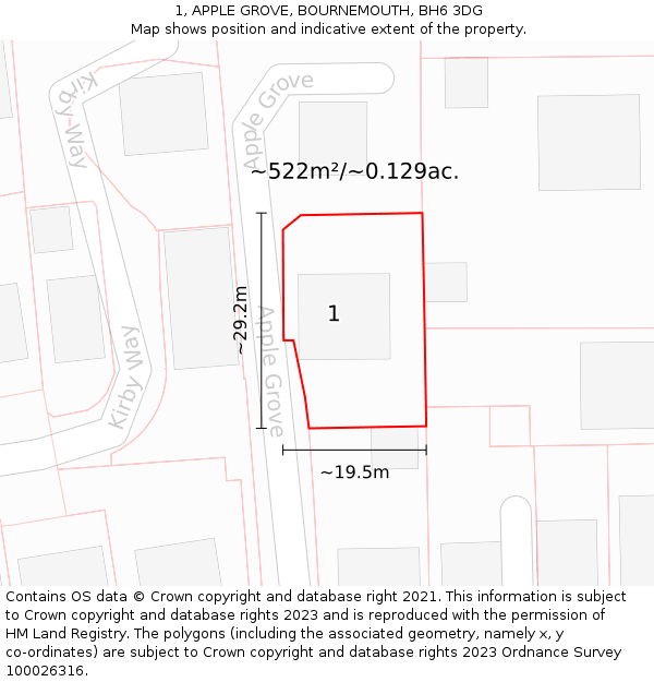 1, APPLE GROVE, BOURNEMOUTH, BH6 3DG: Plot and title map