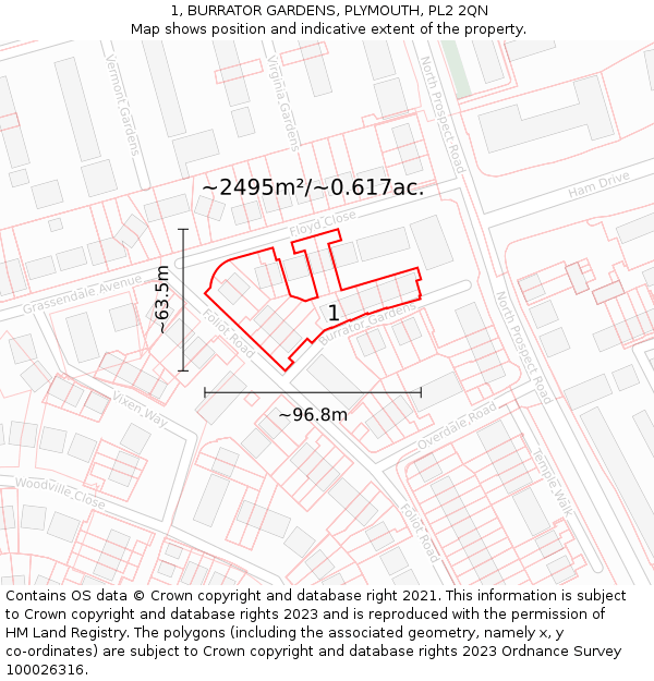 1, BURRATOR GARDENS, PLYMOUTH, PL2 2QN: Plot and title map