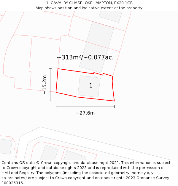 1, CAVALRY CHASE, OKEHAMPTON, EX20 1GR: Plot and title map