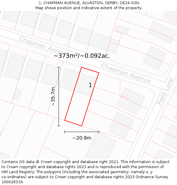 1, CHAPMAN AVENUE, ALVASTON, DERBY, DE24 0GN: Plot and title map