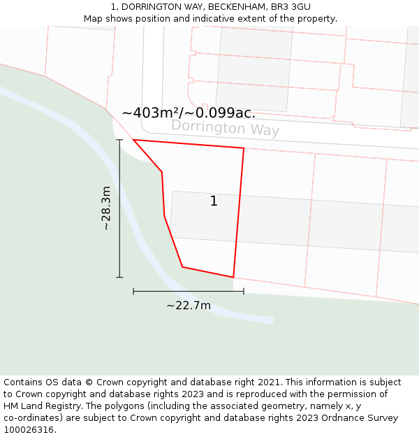 1, DORRINGTON WAY, BECKENHAM, BR3 3GU: Plot and title map