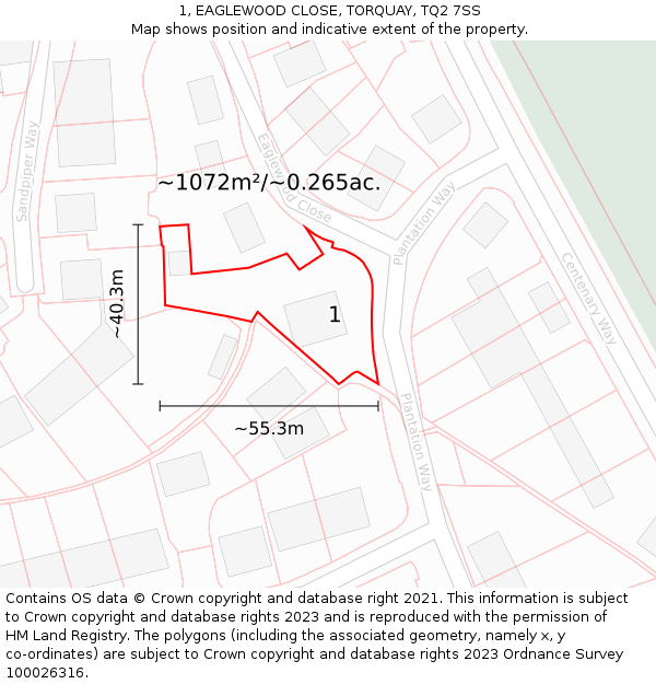 1, EAGLEWOOD CLOSE, TORQUAY, TQ2 7SS: Plot and title map