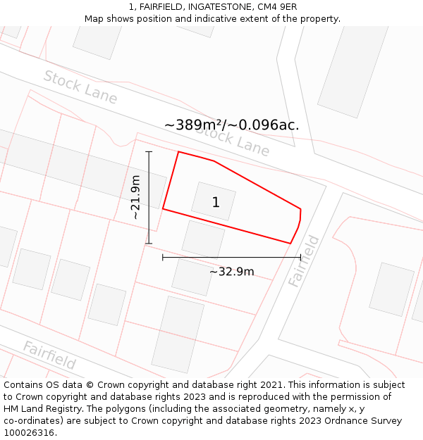 1, FAIRFIELD, INGATESTONE, CM4 9ER: Plot and title map