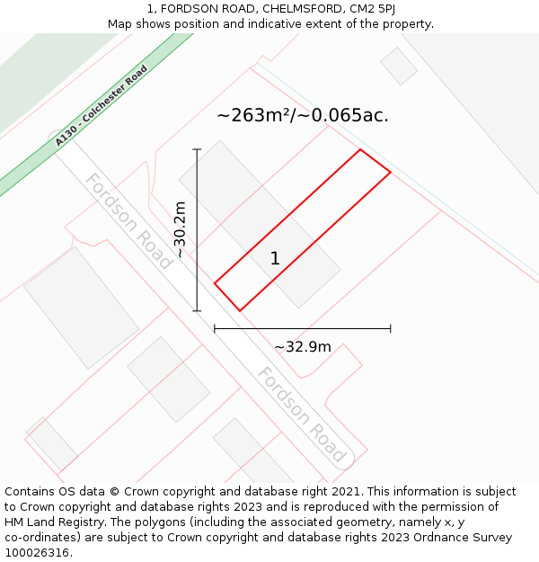 1, FORDSON ROAD, CHELMSFORD, CM2 5PJ: Plot and title map