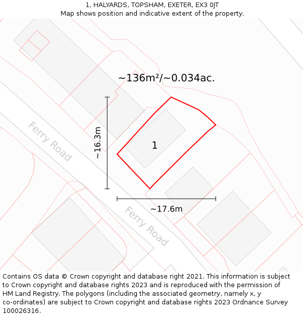 1, HALYARDS, TOPSHAM, EXETER, EX3 0JT: Plot and title map