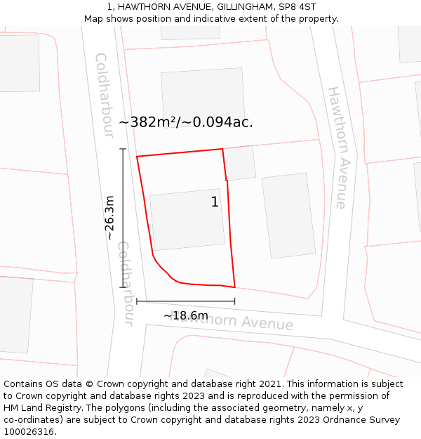 1, HAWTHORN AVENUE, GILLINGHAM, SP8 4ST: Plot and title map