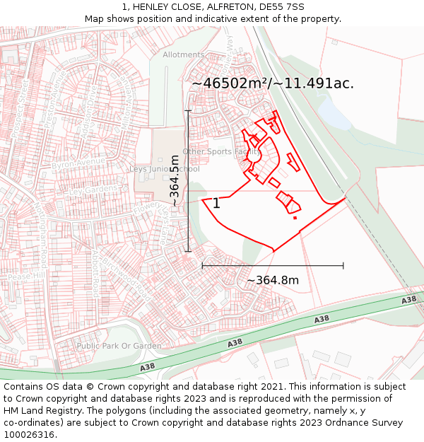 1, HENLEY CLOSE, ALFRETON, DE55 7SS: Plot and title map