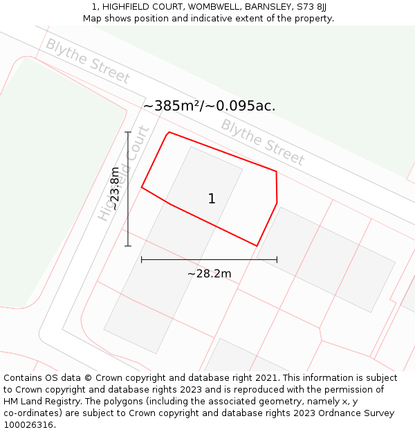 1, HIGHFIELD COURT, WOMBWELL, BARNSLEY, S73 8JJ: Plot and title map