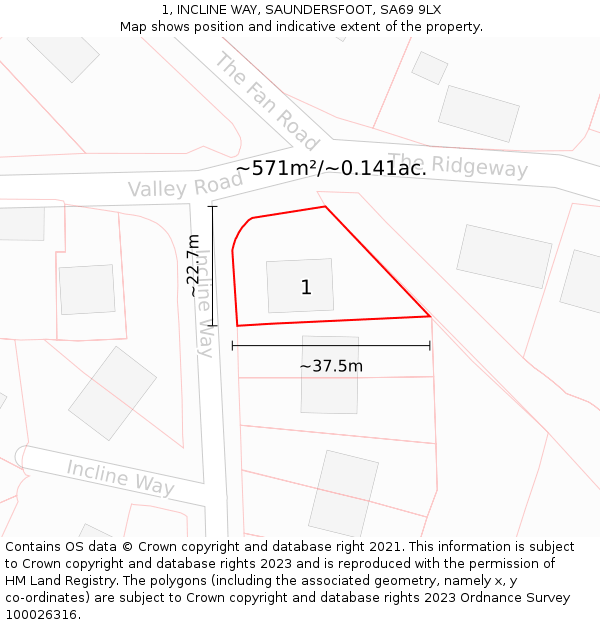 1, INCLINE WAY, SAUNDERSFOOT, SA69 9LX: Plot and title map