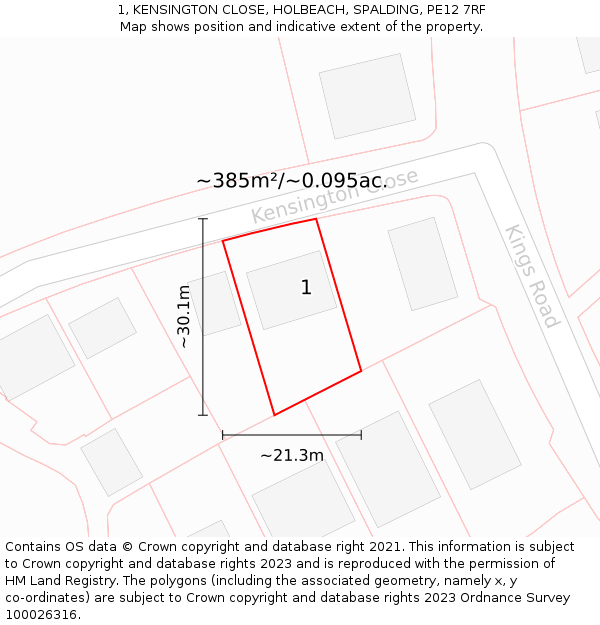 1, KENSINGTON CLOSE, HOLBEACH, SPALDING, PE12 7RF: Plot and title map