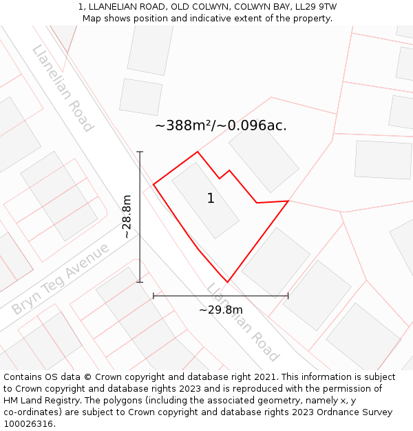 1, LLANELIAN ROAD, OLD COLWYN, COLWYN BAY, LL29 9TW: Plot and title map