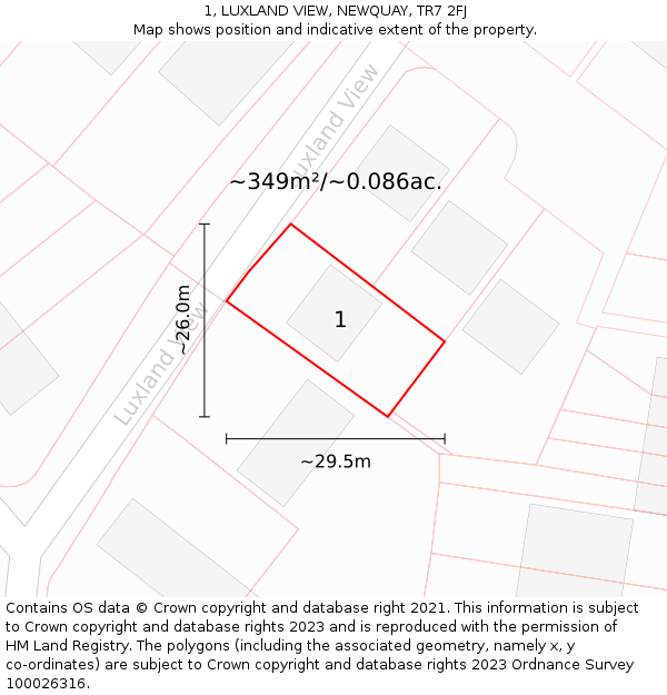 1, LUXLAND VIEW, NEWQUAY, TR7 2FJ: Plot and title map