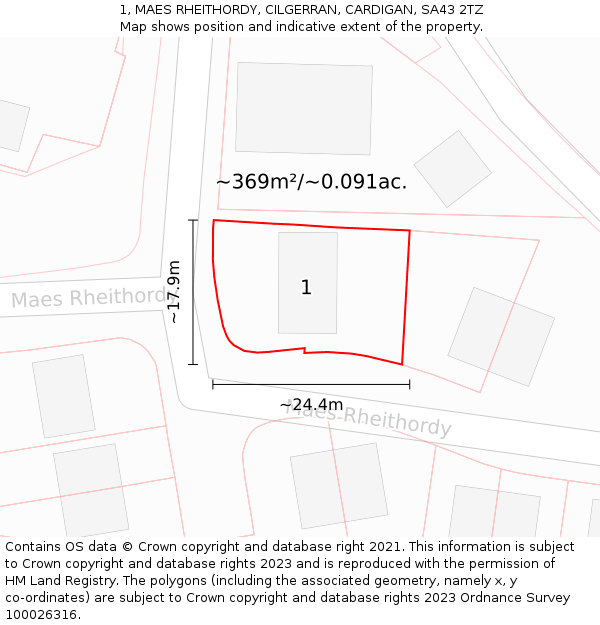 1, MAES RHEITHORDY, CILGERRAN, CARDIGAN, SA43 2TZ: Plot and title map