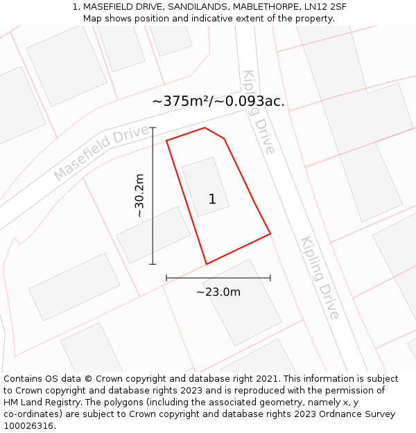 1, MASEFIELD DRIVE, SANDILANDS, MABLETHORPE, LN12 2SF: Plot and title map