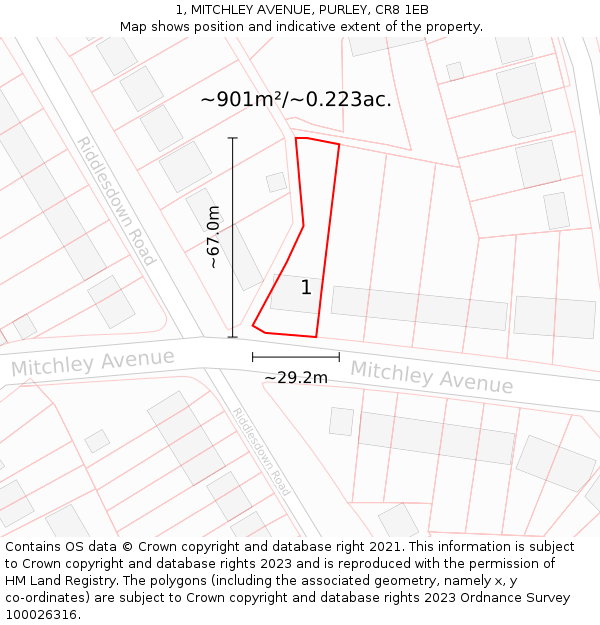 1, MITCHLEY AVENUE, PURLEY, CR8 1EB: Plot and title map