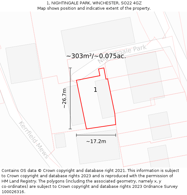 1, NIGHTINGALE PARK, WINCHESTER, SO22 4GZ: Plot and title map