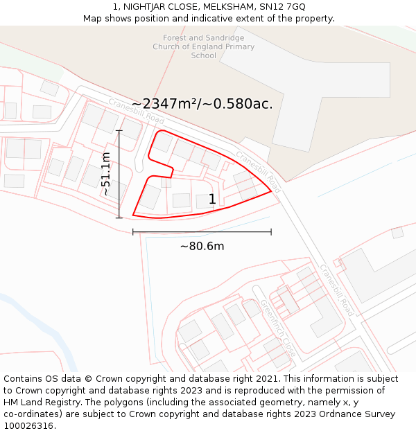 1, NIGHTJAR CLOSE, MELKSHAM, SN12 7GQ: Plot and title map