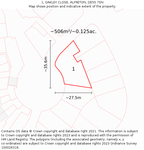 1, OAKLEY CLOSE, ALFRETON, DE55 7SN: Plot and title map