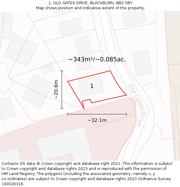 1, OLD GATES DRIVE, BLACKBURN, BB2 5BY: Plot and title map