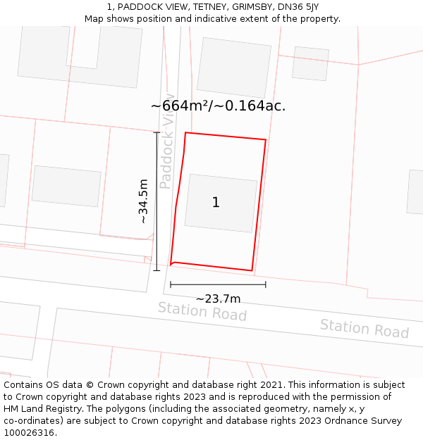 1, PADDOCK VIEW, TETNEY, GRIMSBY, DN36 5JY: Plot and title map