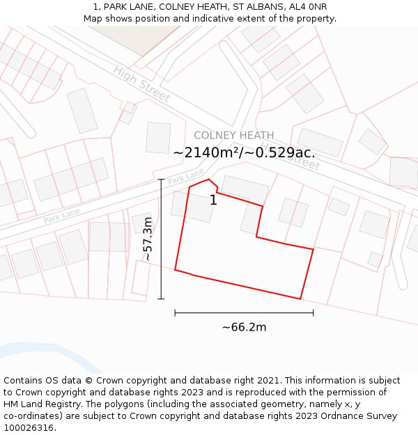 1, PARK LANE, COLNEY HEATH, ST ALBANS, AL4 0NR: Plot and title map